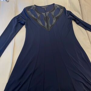 BCBG MAXAZRIA Navy Blue  JAENA LONG SLEEVE SHIFT DRESS  SIZE S